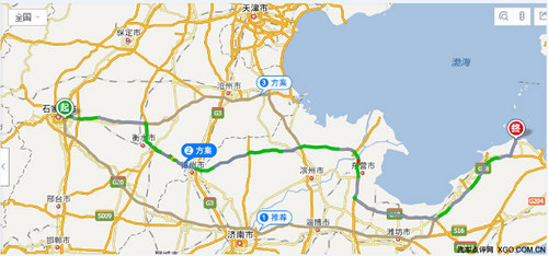 沿石黄高速转大广高速再转荣乌高速,全城700公里到达终点蓬莱市